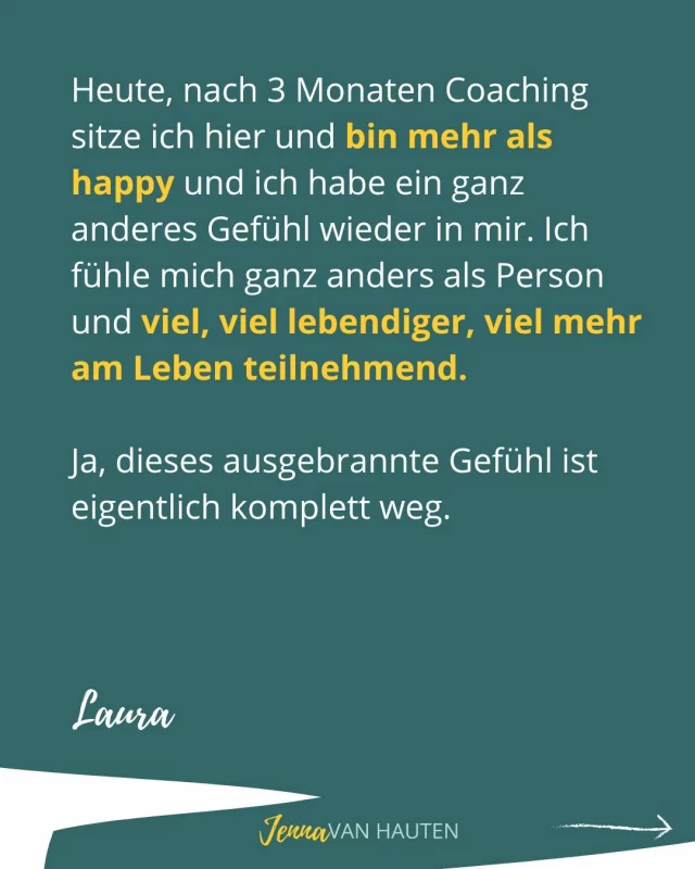 Heute kann Laura sagen: "Ich bin zu 100% sicher, dass dieser Job zu mir passt!" 🤩

Laura hatte letztes Jahr im November mit dem Schema Du® TRAUMJOB Coaching gestartet. 
Sie war in einer Situation, die leider so viele Menschen kennen: 🫩
"In meinem Job habe ich mit der Zeit gemerkt, ich bin total erschöpft. Ich kam abends nach Hause, wollte nur noch meine Ruhe. Meine soziale Batterie war total leer.
Ich wusste, ich muss irgendwas anderes machen. Aber ich wusste eben ganz lange nicht, was. Und da kam dann Jenna ins Spiel."

Und heute hat Laura ihren Perfect Match gefunden! Den Job, bei dem sie sagt, dass sie dort all ihre Stärken einbringen kann und sie genau die Rahmenbedingungen hat, die sie braucht um wirklich erfüllt zu arbeiten. Dass sie mit Energie nach Hause kommt und endlich wieder ihre Freizeit genießen kann!

Eine ihrer wichtigsten Erkenntnisse aus dem Coaching: "Eigentlich muss ich mich selber nicht für den Job verändern, sondern der Job sollte zu mir passen." Und diesen Job hat sie gefunden! 🎉

"Ich habe Einarbeitungstage aktuell und ich stehe morgens motiviert auf und es fühlt sich nicht wie arbeiten an. Meine Wünsche sind alle erfüllt worden." 

In den Slides ließt du noch mehr davon, was Laura mit dem Schema Du® TRAUMJOB Coaching erreicht hat 🤩

Wenn du das auch für dich möchtest: Noch bis diesen Sonntag habe ich ein besonderes Special-Angebot für dich! Sichere dir jetzt den einmaligen 10% Rabatt auf das Schema Du® TRAUMJOB Coaching!

Und starte noch heute durch – zu deinem Job, bei dem du wirklich sagst: "das macht mir Spaß und das ist die Arbeit, die ich weiter zukünftig arbeiten möchte."

Kommentiere GEFÜHL, wenn du auch endlich mit diesem Gefühl zur Arbeit gehen willst!

#schemadu 
#jobwechsel 
#stärkenstärken 
#jobliebe 
#persönlicheweiterentwicklung 
#endlicheinjobderzumirpasst