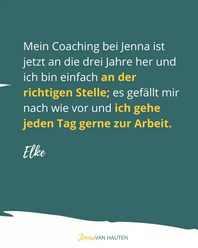 Noch nach einigen Jahren kann meine Kundin Elke mit voller Überzeugung sagen: "ich bin einfach an der richtigen Stelle".

Ich durfte Elke im Schema Du® TRAUMJOB Coaching dabei begleiten, ihren Perfect Match zu finden – den Job, der genau zu ihr passt. Durch das Coaching konnte Elke genau diesen Job finden, auf den sie sich freut und zu dem sie jeden Tag gerne geht.

Wenn auch du einen Job finden möchtest, der genau zu dir passt, dann bin ich dein Coach.

Ich freue mich, dich auf deinem Weg zu begleiten!

Deine Jenna ☀️

#schemadu
#jobwechsel
#stärkenstärken
#jobliebe
#persönlicheweiterentwicklung
#endlicheinjobderzumirpasst