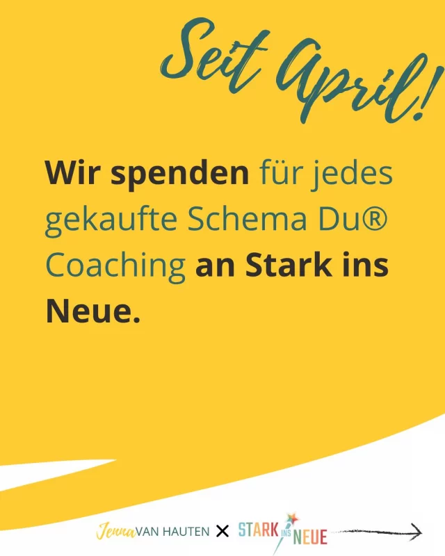 Seit Anfang April spenden wir für jedes gebuchte Coaching Programm an das Projekt "Stark ins Neue"!
Stark ins Neue ist ein Netzwerk von Mentor:innen für Persönlichkeitsentwicklung bei Kindern, Eltern und Pädagog:innen.

Ihr Ziel ist es Kindern eine wertschätzende, liebevolle Entwicklung zu ermöglichen, die ihr Selbstvertrauen und die Future Skills nachhaltig stärkt.

Und genau das unterstützen wir mit der Schema Du® Academy.

Jede:r Erwachsene, der und die sich weiterentwickelt, tut damit auch immer etwas für Kinder.

Wir leben ihnen vor, wie man glücklich und erfolgreich im Leben ist – ohne sich verbiegen zu müssen!

#schemadu
#jobwechsel
#stärkenstärken
#jobliebe
#persönlicheweiterentwicklung
#endlicheinjobderzumirpasst