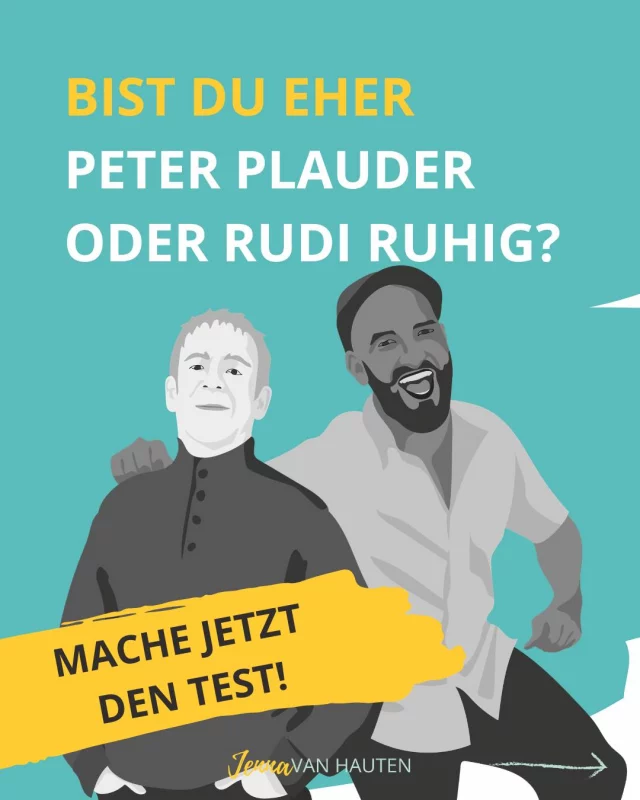 Bist du eher Peter Plauder oder Rudi Ruhig? 
Finde es jetzt heraus mit dem Kurz-Persönlichkeitstest aus meinem Buch "Endlich ein Job, der du mir passt"!

Du bekommst den Test schon jetzt als Pre-Order-Geschenk für deine Vorbestellung zugeschickt.

Mache den Test und finde heraus, wie du tickst!
In meinem Buch erkläre ich dir ausführlich, was das für deinen Job bedeutet und wie du einen Job findest, der genau zu dir passt.

Kommentiere BUCH und ich schicke dir den Link!

PS: Wenn du mein Buch jetzt vorbestellst, bekommst du schon jetzt den Test als Geschenk direkt zugeschickt! Alle Infos schicke ich dir zu!

#schemadu
#jobwechsel
#stärkenstärken
#jobliebe
#persönlicheweiterentwicklung
#endlicheinjobderzumirpasst