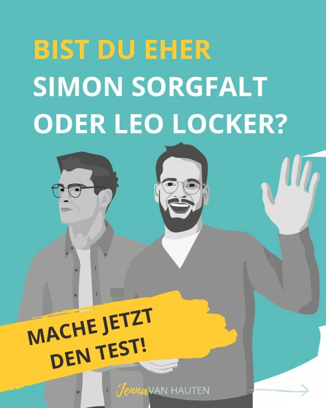 Bist du eher Simon Sorgfalt oder Leo Locker? 
Finde es jetzt heraus mit dem Kurz-Persönlichkeitstest aus meinem Buch "Endlich ein Job, der du mir passt"!
Du bekommst den Test schon jetzt als Pre-Order-Geschenk für deine Vorbestellung zugeschickt.
Mache den Test und finde heraus, wie du tickst!
In meinem Buch erkläre ich dir ausführlich, was das für deinen Job bedeutet und wie du einen Job findest, der genau zu dir passt.
Kommentiere BUCH und ich schicke dir den Link!
PS: Wenn du mein Buch jetzt vorbestellst, bekommst du schon jetzt den Test als Geschenk direkt zugeschickt! Alle Infos schicke ich dir zu!
#schemadu
#jobwechsel
#stärkenstärken
#jobliebe
#persönlicheweiterentwicklung
#endlicheinjobderzumirpasst